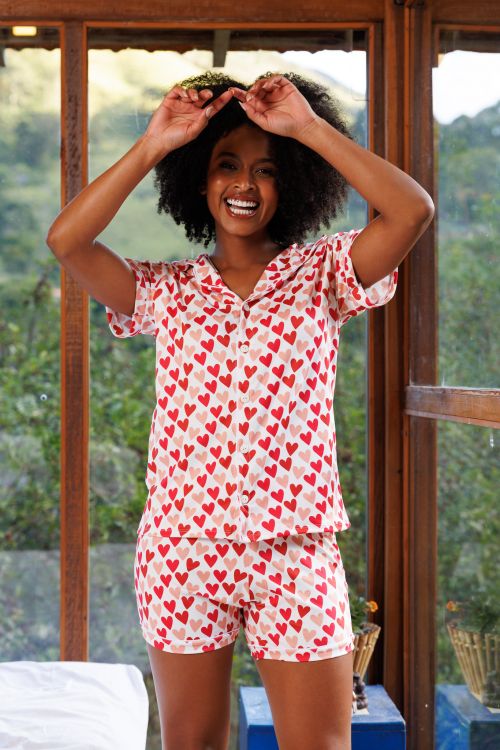 Pijama americano malha moddal - Lara Coração
